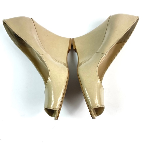 NINE WEST Nude Patent Leather Peeptoe Wedges - Picture 4 of 7
